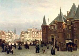 Marketday outside the Waag on the Nieuwmarkt, Amsterdam