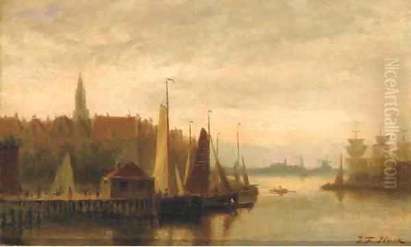 View of a harbour town at dusk - view 1