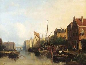 Harbour activities on a summer day by Johannes Frederik Hulk
