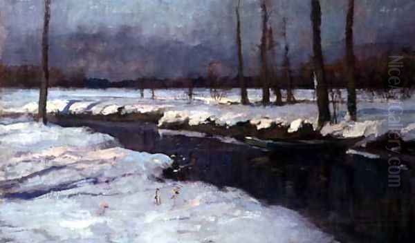 Boat on a River in a Snow Covered Landscape - view 1