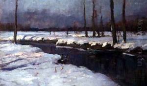 Boat on a River in a Snow Covered Landscape by William Samuel Horton