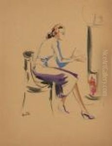 Femme Se Rechauffant Pres D'un Poele by Christian Berard