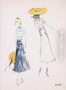Elegantes Aux Chapeaux Jaunes, Projet De Pret A Porter by Christian Berard
