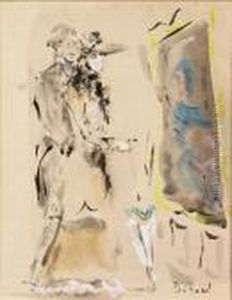 Couple Admirant Un Portrait by Christian Berard
