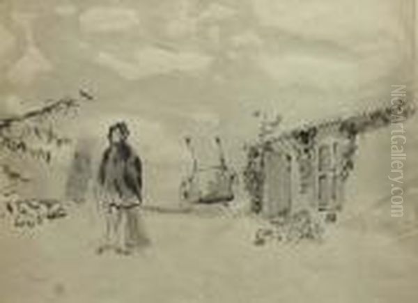 Jeune Femme Devant Une Cour De Ferme - view 1