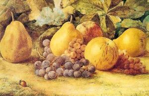 Apples, Pears, and Grapes on the Ground by John William Hill