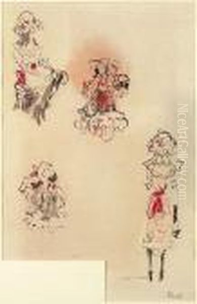 Quatre Etudes De Jeunes Filles Au Chapeau, Circa 1950 - view 1