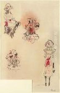 Quatre Etudes De Jeunes Filles Au Chapeau, Circa 1950 by Christian Berard