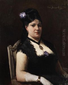 Portrait Einer Dame In Schwarzem Kleid Mit Blume Im Haar by Jean-Georges Beraud
