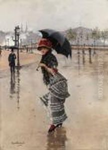 Parisienne Un Jour De Pluie, Place De La Concorde by Jean-Georges Beraud