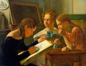 Three Young Girls (The Artists Sisters Alvilde, Ida, and Henriette) 1827 by Constantin Hansen