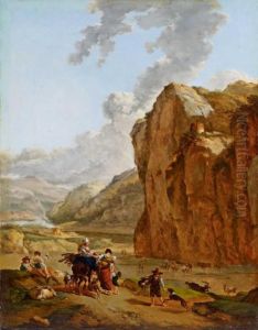 Felsige Flusslandschaft Mit Hirten Und Vieh by Nicolaes Berchem