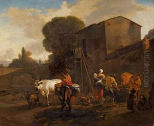 Landschaft Mit Bauern Vor Einem Haus by Nicolaes Berchem