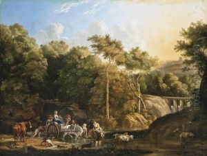 A Wooded River Landscape With Travellers, A Castle Beyond