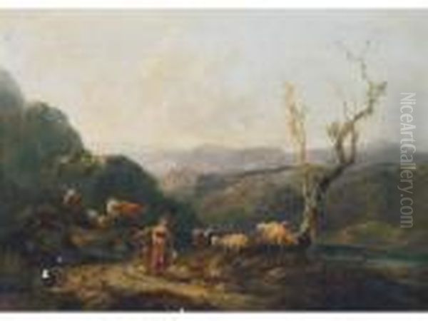 A Peasant Girl And Livestock On A Mountain Path - view 1