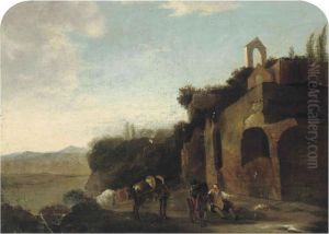 Travellers At Rest Beside A Ruin, An Extensive Landscapebeyond Travellers At Rest Beside A Ruin, An Extensive Landscapebeyond