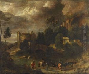 Italianisierende Landschaft Mit Wanderer Undkuhhirten.