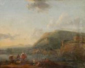 Travellers In Anextensive Lake Landscape by Nicolaes Berchem