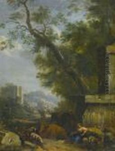 Herdsmen Resting Ina Landscape by Nicolaes Berchem
