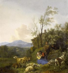 A Shepherdcouple With Sheep In A Landscape A Shepherdcouple With Sheep In A Landscape