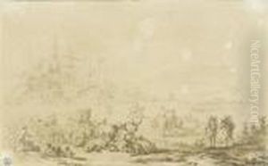 Landscape With Peasants Harvesting by Nicolaes Berchem