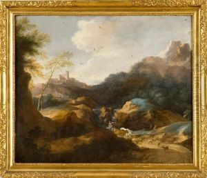 Paesaggio Fluviale Con Borgo E Pastori by Nicolaes Berchem