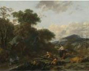 A Landscape With Figures by Nicolaes Berchem