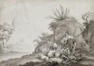 Herdsman With Cow And Sheep by Nicolaes Berchem