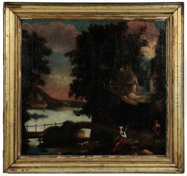 Italianatelandscape,
Two Figures By A Bridge - view 1