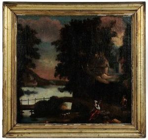 Italianatelandscape,
Two Figures By A Bridge by Nicolaes Berchem