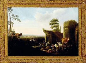 Cappricio Landscape With Figures And Cattle by Nicolaes Berchem