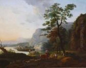 Paysages Aux Bergers Et Pecheurs Pres Des Cotes. by Nicolaes Berchem