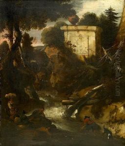 A Capriccio Landscape With Figures By Ariver A Capriccio Landscape With Figures By Ariver