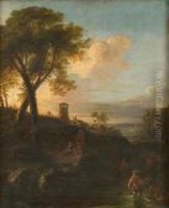 Paesaggio Fluviale Con Viandanti E Pescatori by Nicolaes Berchem
