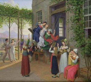 Youths Playing on a Swing in a Garden near Naples by Johann Erdmann Hummel