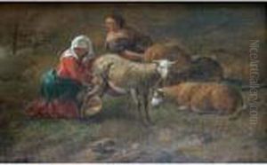 Shepherdesses Milking Sheep by Nicolaes Berchem