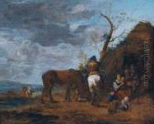 Umkreis Die Rast Vor Dem Wirtshaus by Nicolaes Berchem