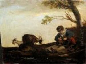 Young Shepherdess In Landscape by Nicolaes Berchem
