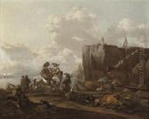 A Coastal Landscape With Merchants On Horseback