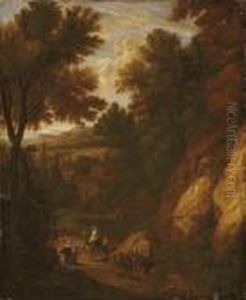 Paysage Boise Avec Promeneurs Sur Un Chemin by Nicolaes Berchem