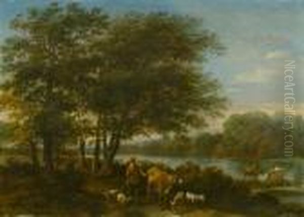 Wooden Landscape With Herdsman And His Cattle. - view 1