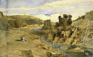 Riverbank, Saint-Thomas near Bort-les-Orgues by Paul Huet