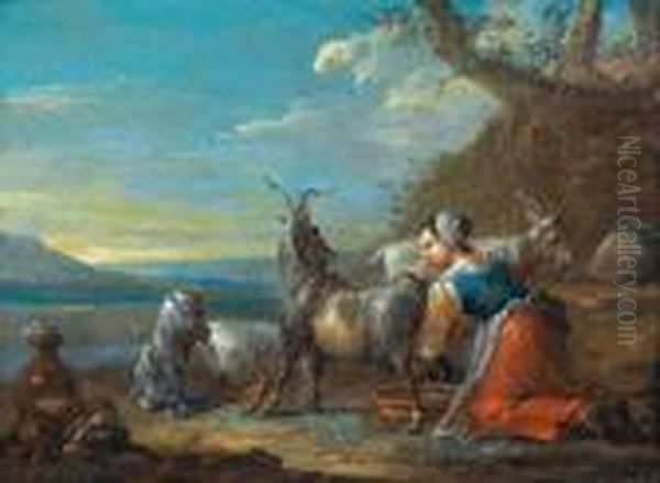 Paesaggio Con Pastorella Che Munge Una Capra - view 1