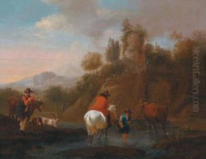 Paesaggio Fluviale Meridionale Con Pastori E Un Cavaliere by Nicolaes Berchem