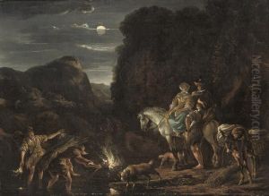 A Moonlit River Landscape With Travellers On Horseback Conversingwith Crayfishers A Moonlit River Landscape With Travellers On Horseback Conversingwith Crayfishers