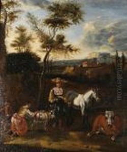 Landscape With Figures And Cattle by Nicolaes Berchem