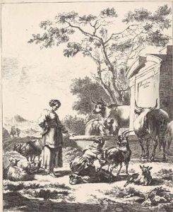 Hirtinnen Mit Vieh An Einer Tranke by Nicolaes Berchem