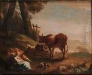 Pastoralt Landskap Med Herdar Och Kreatur by Nicolaes Berchem