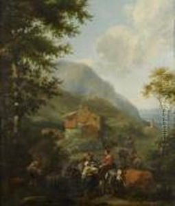 Bergers Dans Un Paysage De Montagne by Nicolaes Berchem