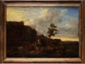 Pastoralt Landskap Med Boskap Och Herdep by Nicolaes Berchem
